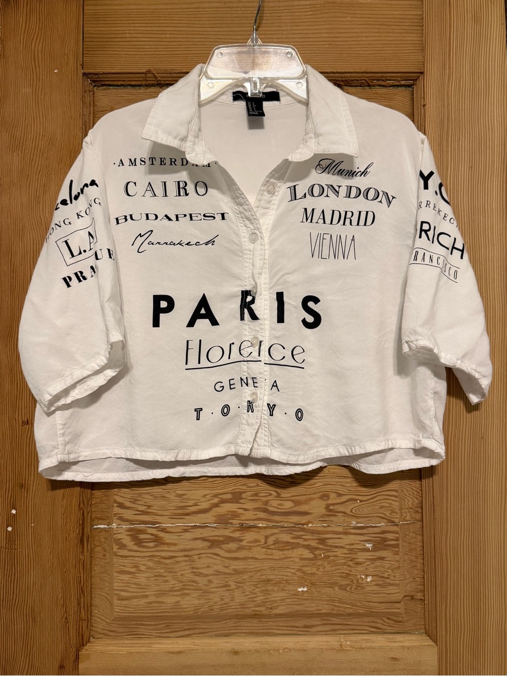 Forever 21 White City-Name Cropped Button-Down Shirt